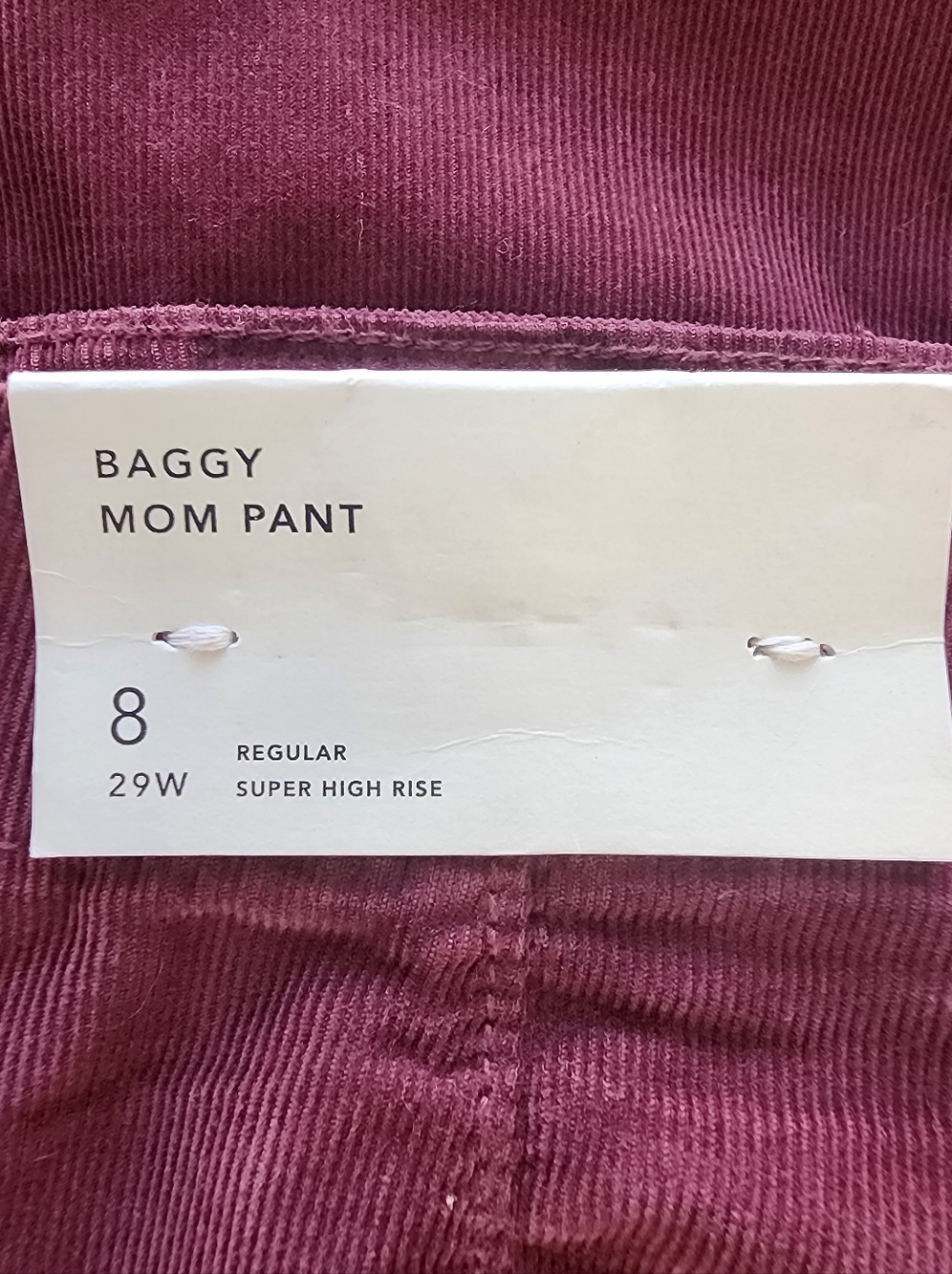 American Eagle Baggy Mom Corduroy Pant NWT High Rise Burgundy Size 8 - Picture 9 of 11